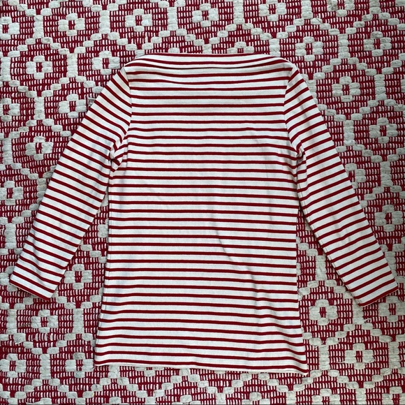 BURBERRY cream and red striped boatneck 3/4 sleeve top S - Picture 12 of 13